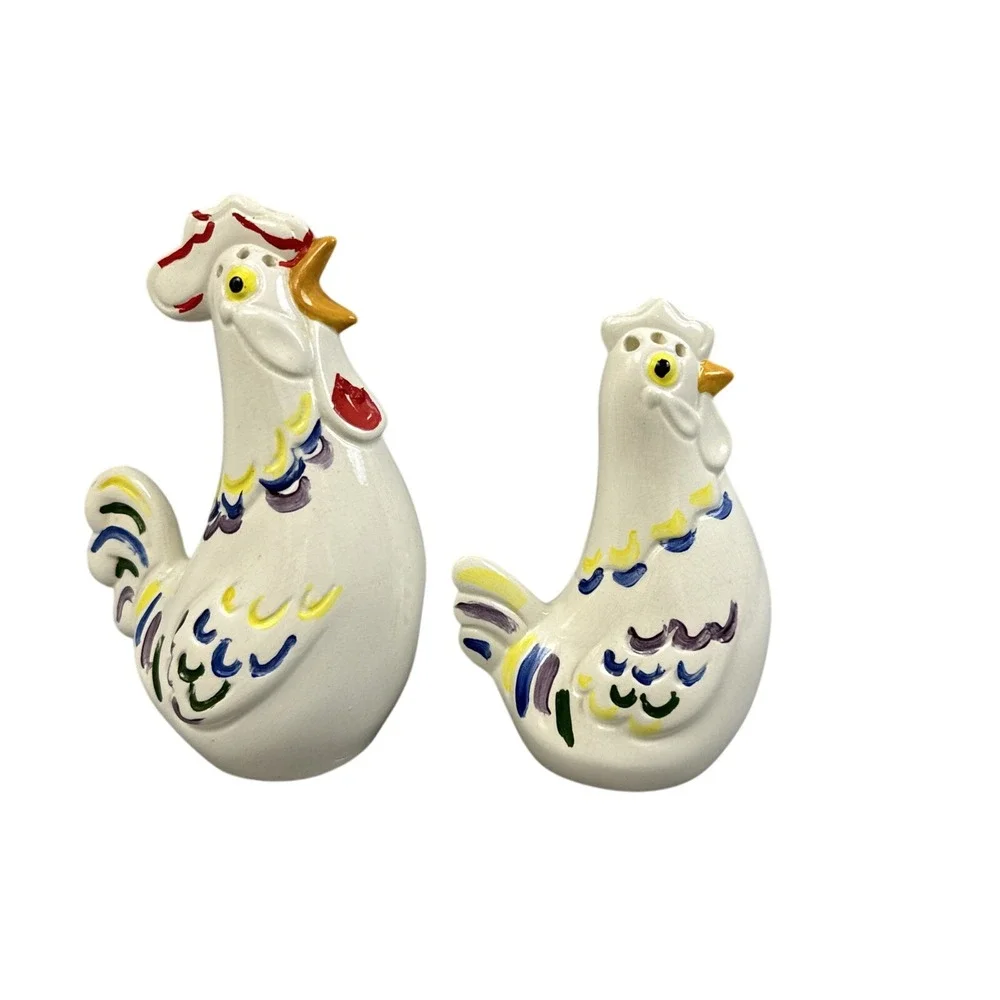 Vintage‎ Rooster Hen Salt Pepper Shakers Japan Farmhouse Ceramic Set